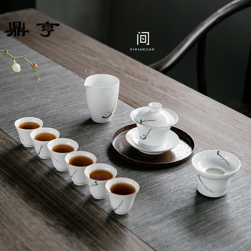 鼎亨整套功夫茶具陶瓷手绘家用盖碗茶杯茶具套装釉下彩白瓷礼品礼
