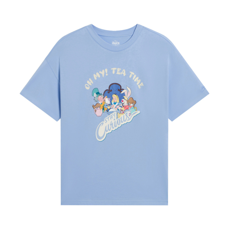 李宁X迪士尼爱丽丝系列短袖T恤女士2022新款圆领宽松夏季运动服