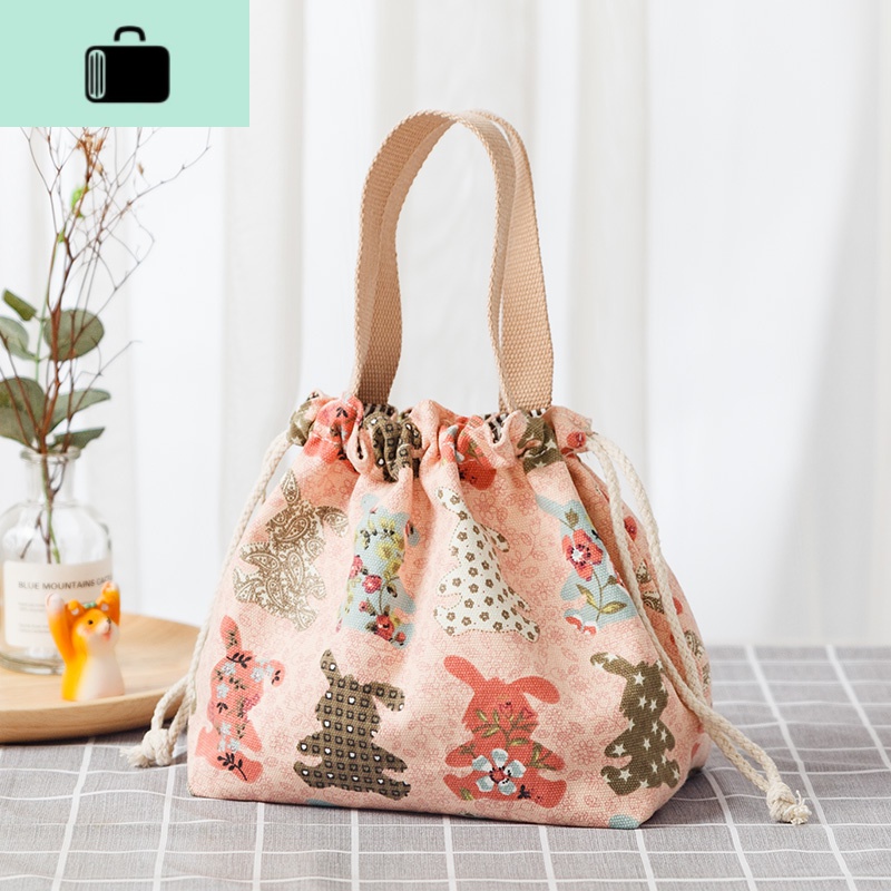 韩版百搭抽带帆布包女士小拎包饭盒包休闲便当袋水桶包手提零钱包NEW LAKE高清大图