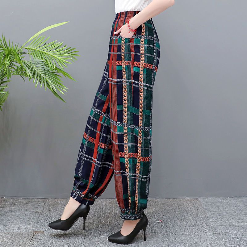 1号色 XL 80-100斤 2021春夏秋款休闲女裤宽松大码广场舞裤棉绸灯笼裤黑色长裤瑜伽裤