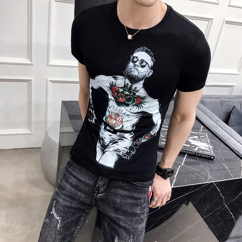 硬汉腹肌衣服夏款肌肉男T恤性感男装 时尚夜店紧身短袖体恤