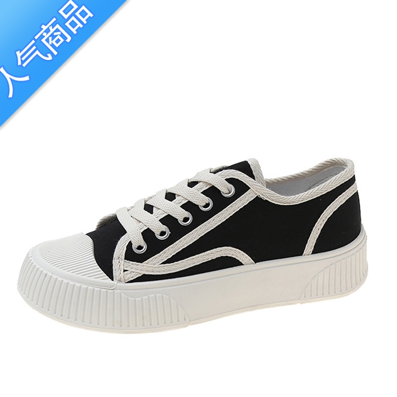 SUNTEK网红厚底帆布鞋女鞋子2023新款春夏百搭小香风休闲运动板鞋小白鞋高清大图