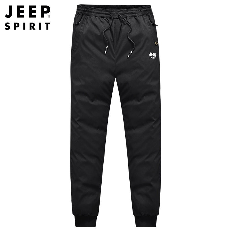 JEEPSPIRIT男装羽绒裤男外穿秋冬加厚保暖防寒裤白鸭绒束脚 5XL 黑色