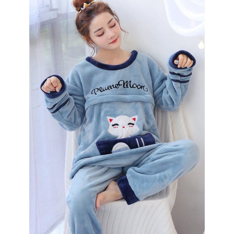 迪鲁奥(DILUAO)秋冬孕妇月子服珊瑚绒产后哺乳喂奶睡衣加绒保暖法兰绒家居服图片