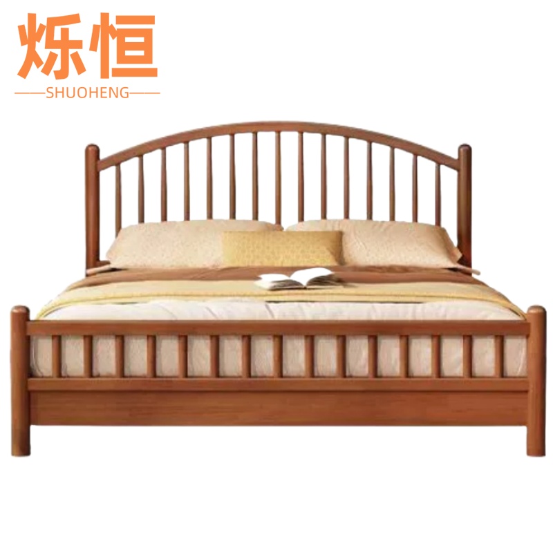 烁恒弯头温莎床胡桃色高清大图