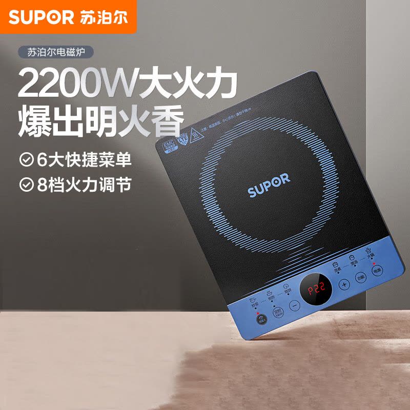 苏泊尔(SUPOR) 电磁炉 家用大功率超猛火双层聚能线圈9档火力微晶面板防水多功能 C22-IH30E9D(单机)图片