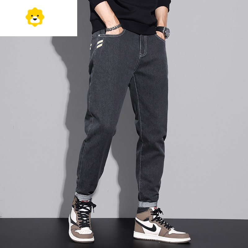 fishbasket黑色直筒牛仔裤男士春秋款潮牌男生九分锥形冬季美式复古