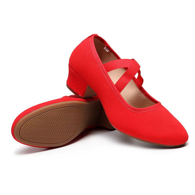 广场舞女鞋新款帆布软底布鞋中跟四季跳舞鞋女红舞鞋成人舞蹈鞋女帆布