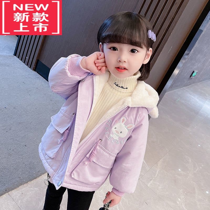 可莉允女童冬装棉服2022新款小童儿童装棉衣女宝宝加绒棉袄秋冬连帽外套图片