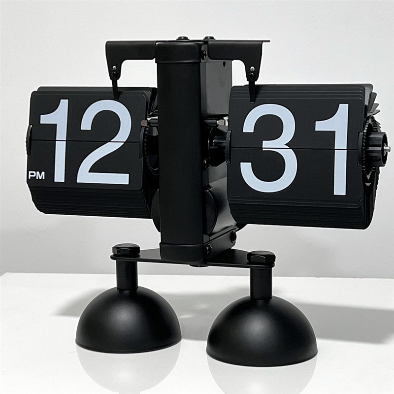 欧式自动翻页钟复古简约家居客厅座钟小天平机械自动翻页时钟【2】 双脚全黑款