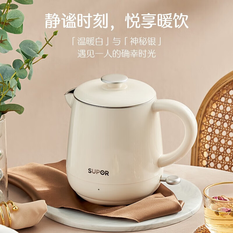 苏泊尔(SUPOR)电水壶家用烧水壶600ml容量304不锈钢无缝内胆热水壶自动断电双层防烫开水壶 SW-06D01