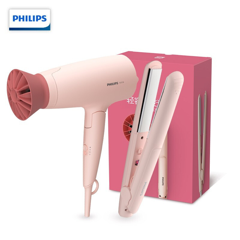 飞利浦(Philips)BHP398小花筒电吹风家用大功率 负离子吹风筒恒温护发带直发器卷直两用 吹风造型套装