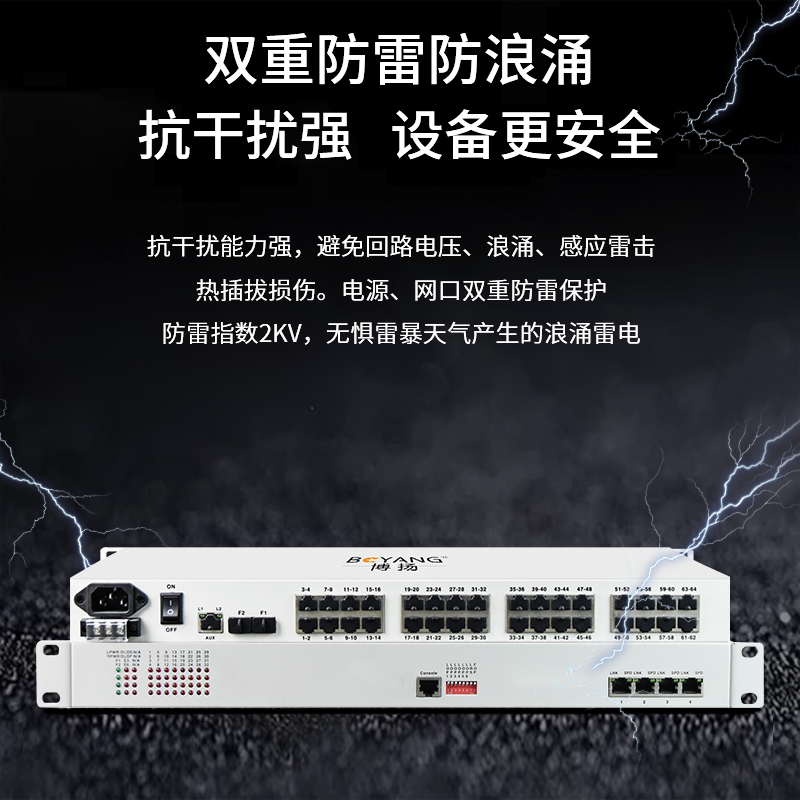 博扬 综合业务光端机32路E1+2路千兆以太网逻辑隔离 双纤120km LC接口机架式BY-32E1-2EV-120KM