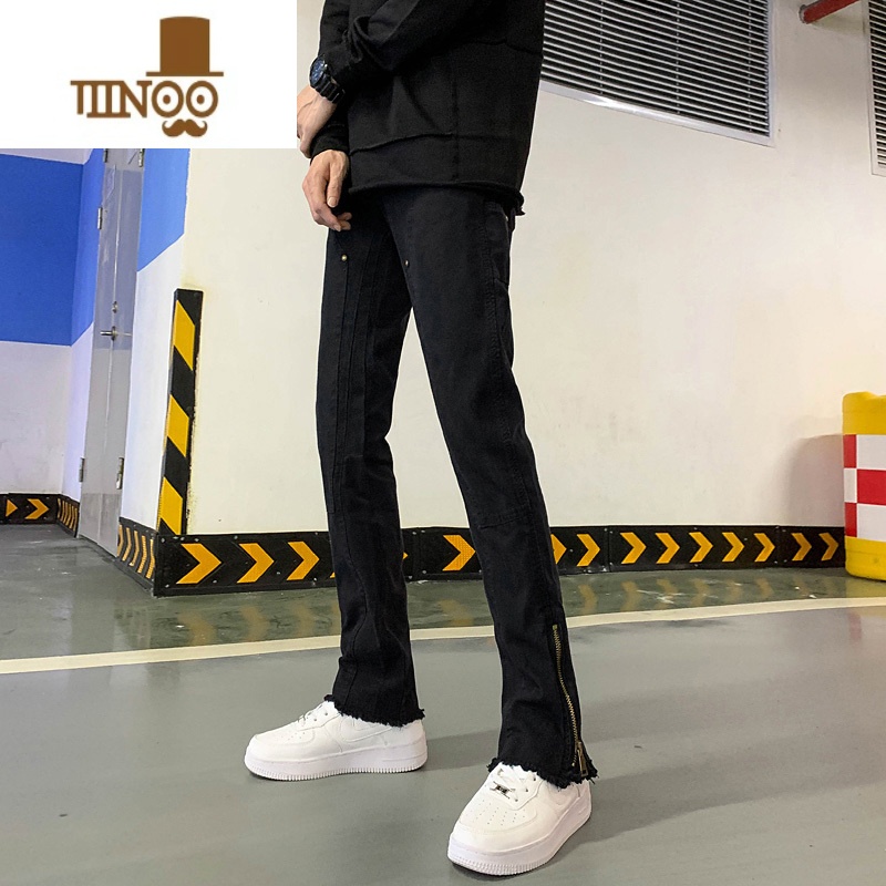 YANXU牛仔裤男款直筒裤潮牌裤子男生高街男裤男士休闲裤秋款黑色阔款街高清大图