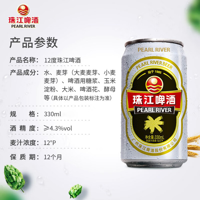 珠江啤酒12度经典老珠江整箱批发易拉罐听装黄啤酒 经典珠江500mL 12罐高清大图