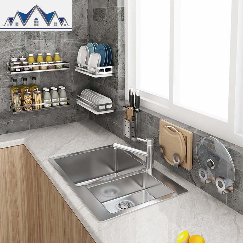 304不锈钢厨房置物架壁挂式碗架刀架收纳神器调味调料架子挂架_752高清大图