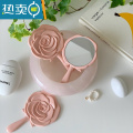 敬平好用玫瑰花朵化妆镜/ins风迷你便携手持补妆镜学生随身小镜子 奶粉1个便携式用镜