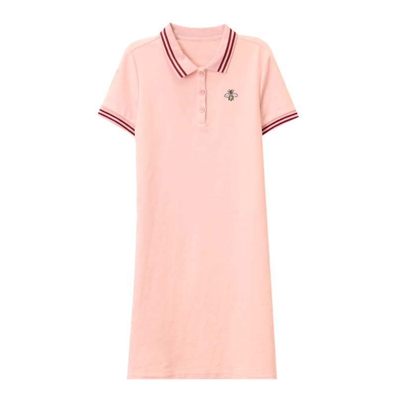 女装连衣裙夏季2021新款显瘦POLO领短袖chic白色休闲T恤裙子ins潮 白色 M