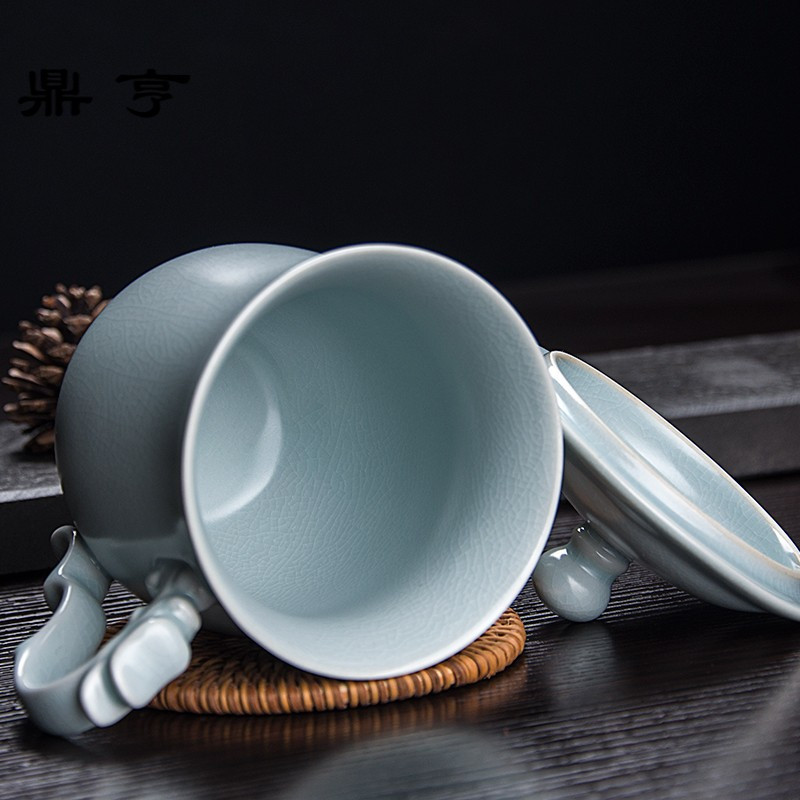 鼎亨开片汝窑办公杯男士 茶杯陶瓷 带盖随手大容量 泡茶个人水杯