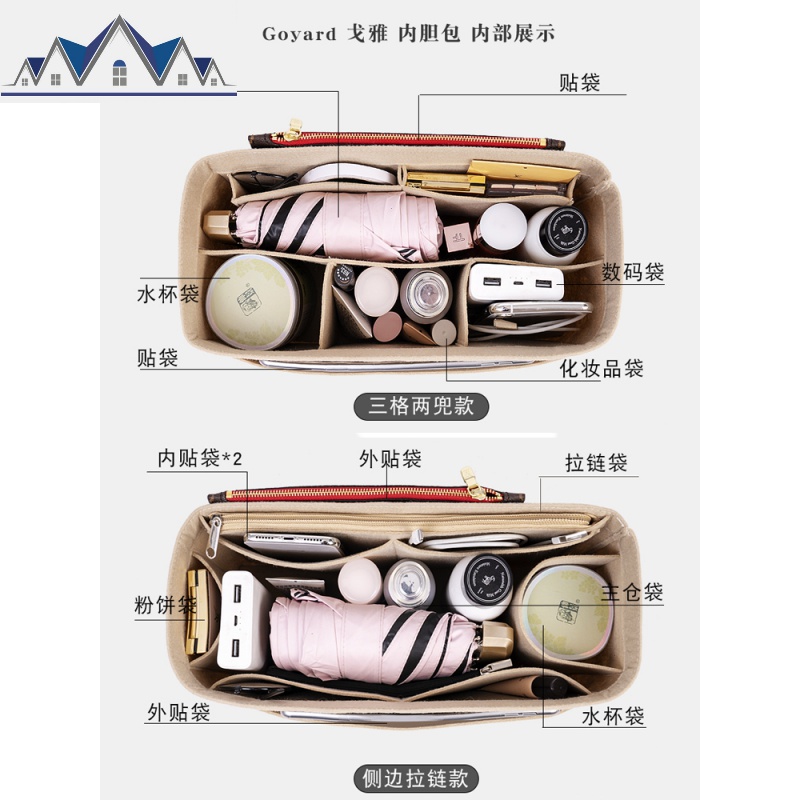 适用戈雅goyard包内胆大中号mini迷你撑包中包妈咪整理托特收纳包 三维工匠高清大图