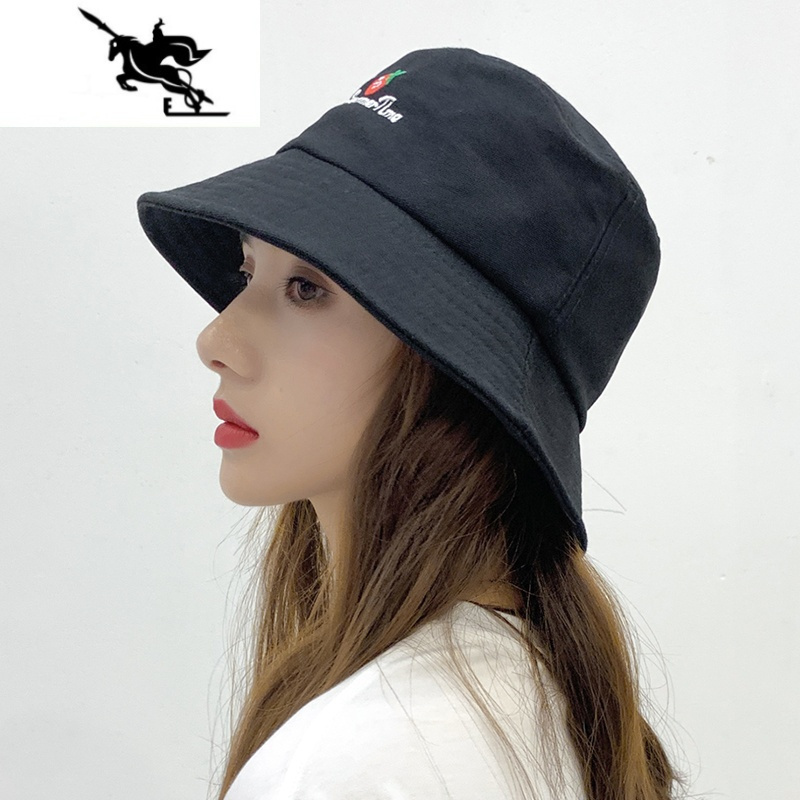 newlake渔夫帽女日系草莓刺绣春夏帽子韩版休闲百搭学生大檐遮太阳盆