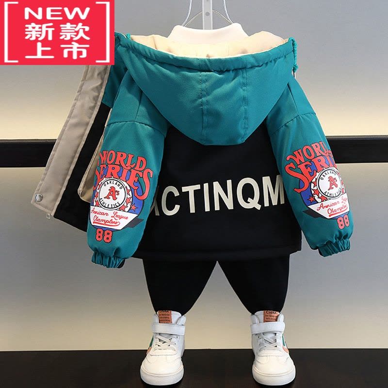 可莉允男童加绒棉衣派克服22新款洋气儿童冬装棉服男孩宝宝加厚棉袄外套图片