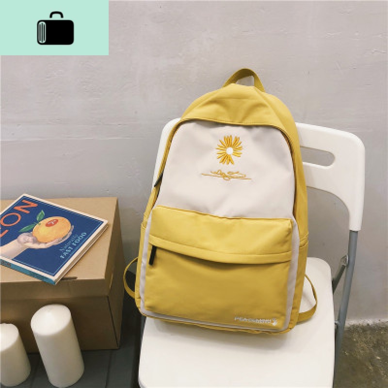 书包韩版原宿ulzzang高中双肩包女中学生初中生大容量森系ins背包NEWLAKE 撞色黄色收藏送雏菊挂件