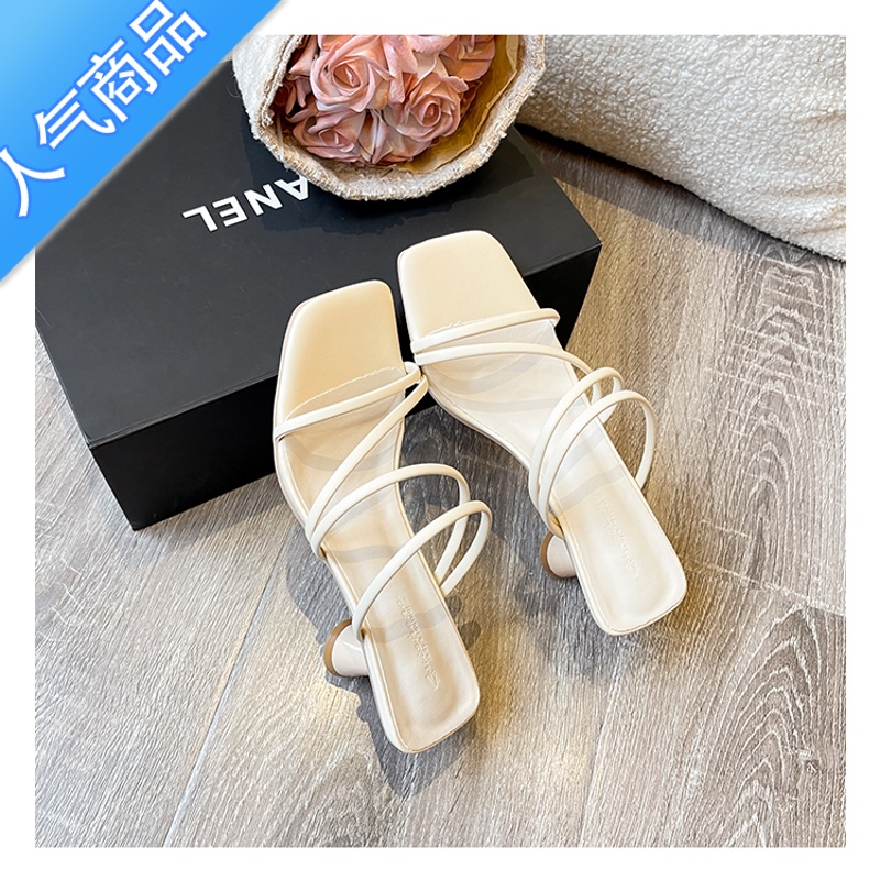 SUNTEK凉鞋2023年夏季新款女中跟小码313233拖鞋女两穿舒适性感方头高清大图