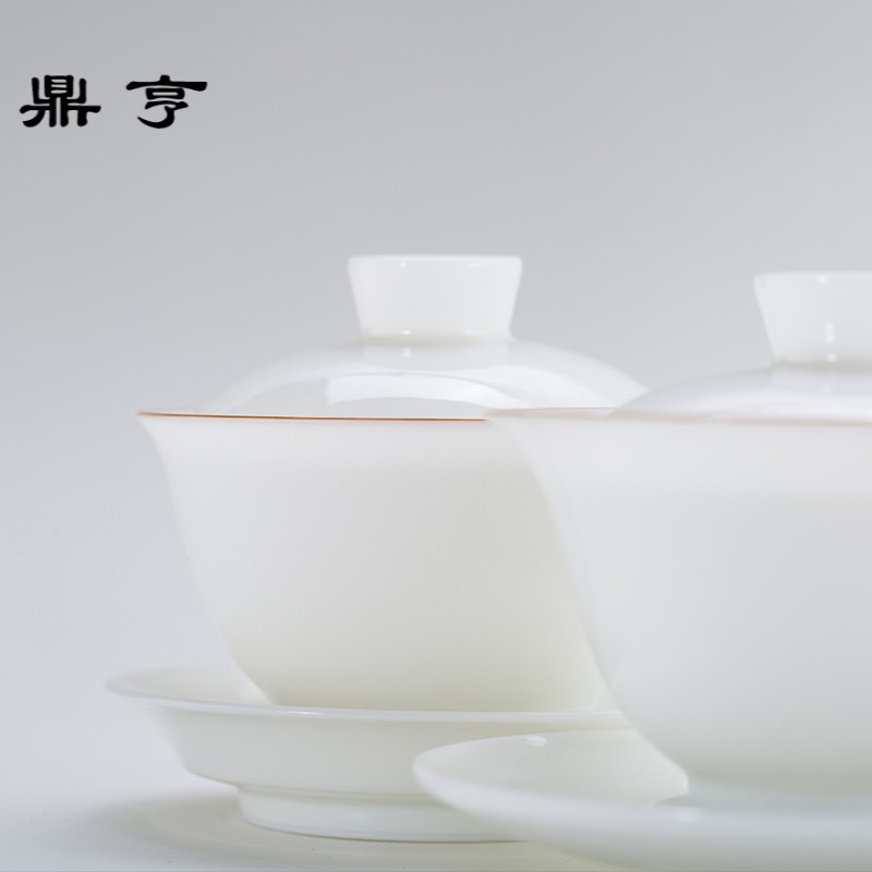 鼎亨景德镇甜白釉盖碗茶杯 手工薄胎三才盖碗白瓷功夫茶具泡茶碗