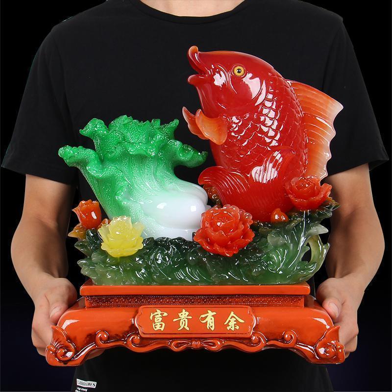 风水鱼摆件白菜牡丹工艺品富贵有余家居饰品客厅酒架酒柜摆设_549_658