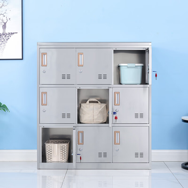 域赢201不锈钢铁皮柜员工柜鞋柜存包柜碗柜办公柜9门高清大图