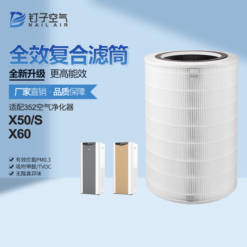 适配352空气器过滤芯x50/x60/x50s/x60s加强集尘除醛净化抗菌滤网