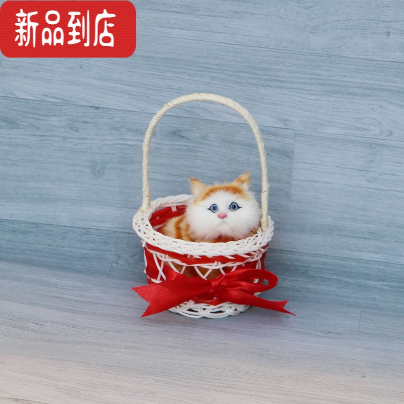 真智力仿真会叫猫咪会叫的猫提篮花篮工艺品景区礼品儿童玩具 会叫红色提篮黄花猫 默认仿真食物