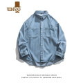 YANXU日系复古简约纯色做旧牛仔长袖衬衫男潮牌街头宽松bf衫系