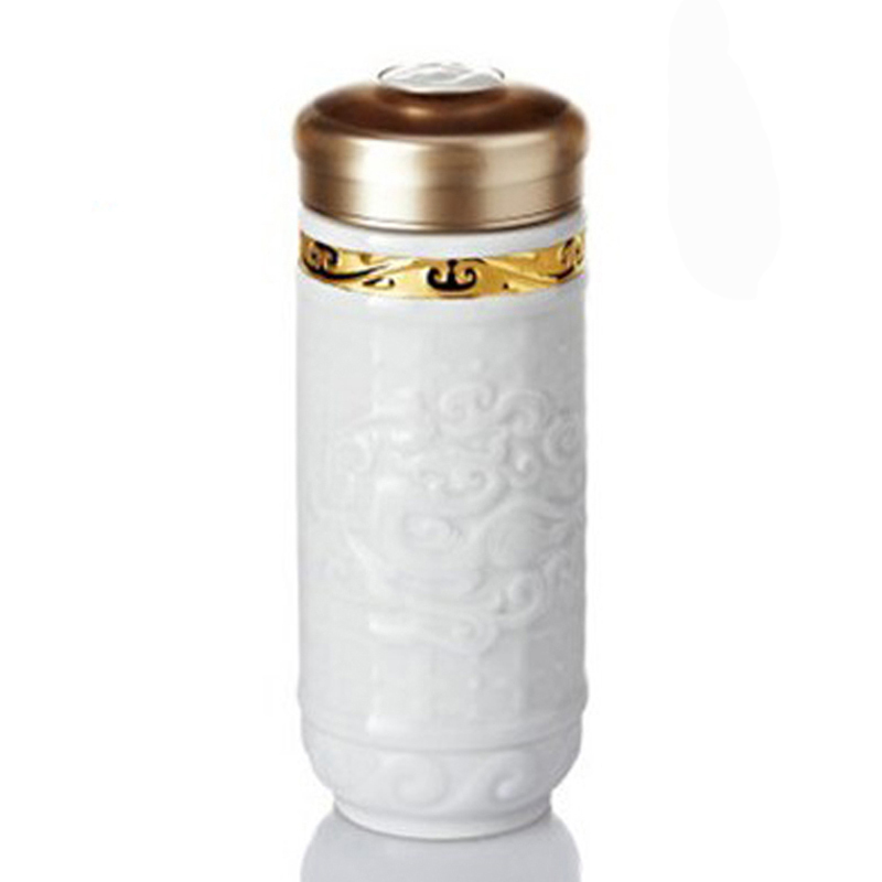 乾唐轩 活瓷杯 便携水杯陶瓷杯子 宝石蓝 势在必得礼盒 双层随手杯 白色 白色