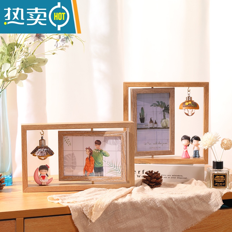 敬平6寸7寸北欧ins双面旋转相框摆台办公桌面创意个性像框架摆件logo 横竖两用白色款(可放2张照片) 8寸相框+专属高清大图