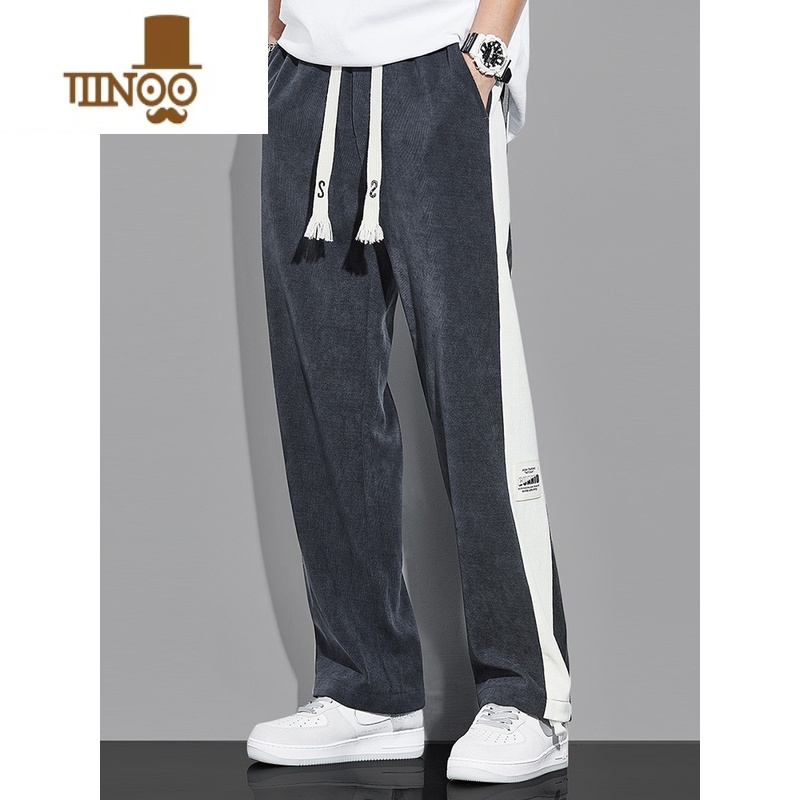 YANXU直筒运动裤男宽松夏季垂感卫裤薄款华夫格阔腿裤男士白色休闲裤子高清大图