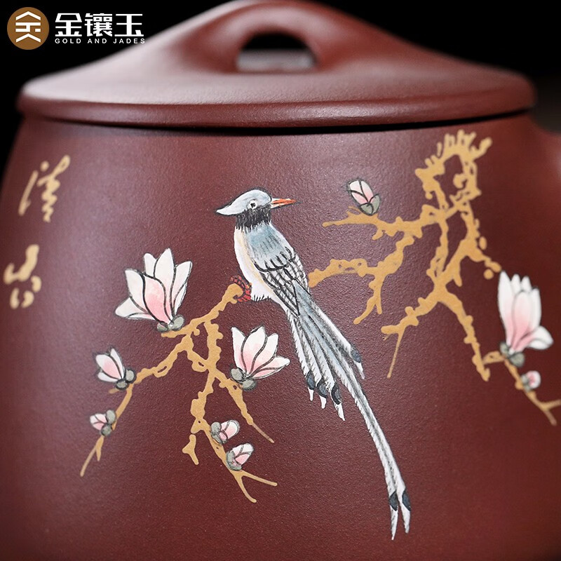 金镶玉 史文俊鹊喜杯 宜兴紫砂杯茶杯泡茶杯茶具办公品茗石瓢盖杯 500ml高清大图