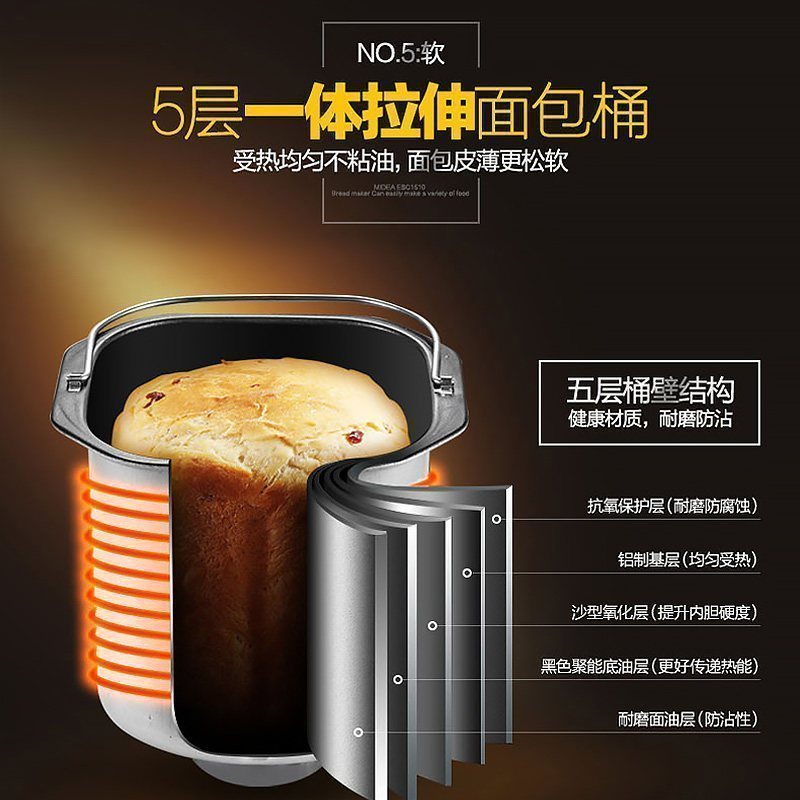 美的(Midea) ESC1510 面包机家用全自动智能多功能和面烤吐司机蛋糕早餐酸奶机