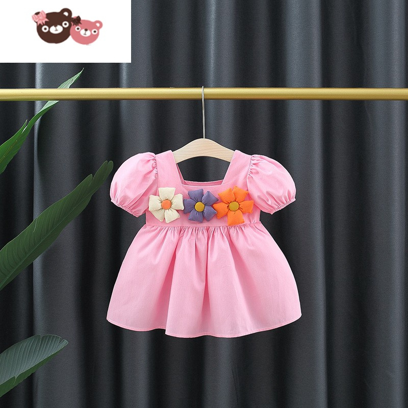 绿彩虹光女宝宝连衣裙女童短袖裙夏装小女孩棉布裙子0123岁婴儿公主裙