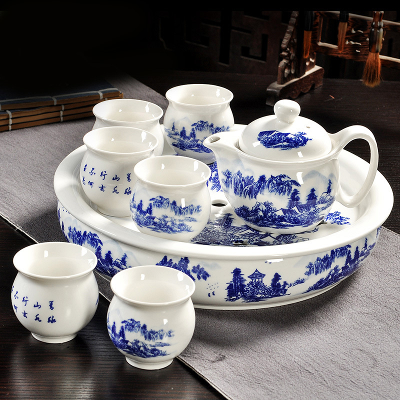 苏宁放心购茶具套装整套家用双层隔热茶壶茶杯陶瓷功夫茶具带茶盘