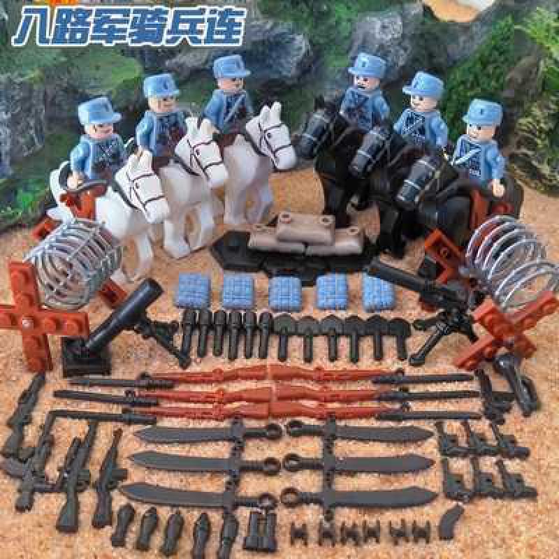 聪明的顺溜男孩拼装玩具积木军事部队坦克飞机武器新年 绿色军6人仔(71001)高清大图