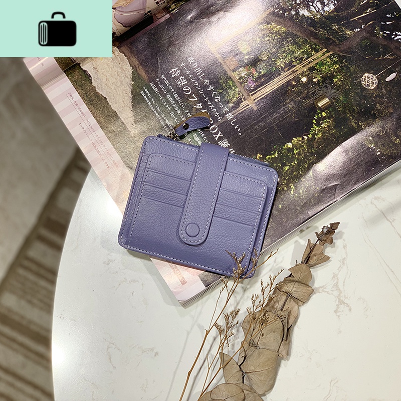 超薄多卡位拉链卡套女韩潮真皮简约身份证公交牛皮卡包零钱包短款NEWLAKE 粉紫色