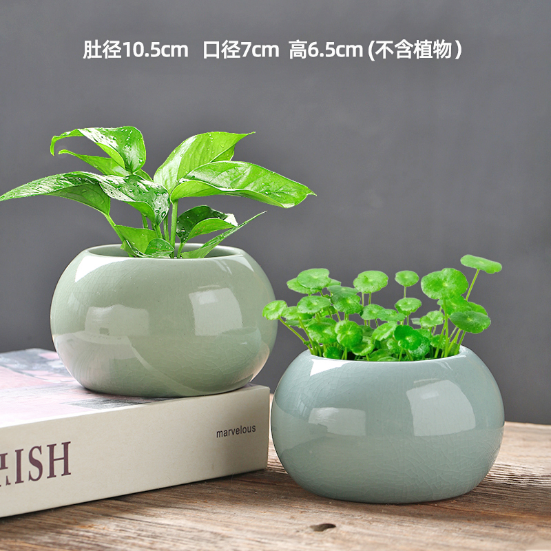 水仙花盆陶瓷大号家用碗莲专用花盆铜钱草一叶莲水培器皿睡莲盆缸 爆款特惠哥窑圆满2个装