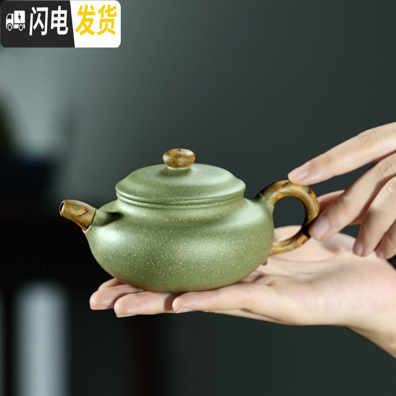 三维工匠紫砂名家李晓璐全手工紫砂壶 豆青砂绞泥仿古壶 200cc茶具高清大图
