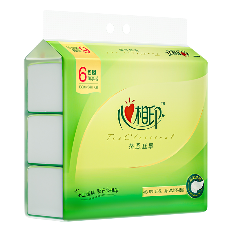 心相印 抽纸面巾纸 茶语丝享系列130抽三层塑装纸面巾6包(新老包装随机发货)DT15130高清大图