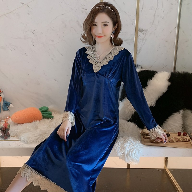 波迷娜(BOMINA)长袖绒套绒套花边胡萝卜季韩版长袖睡女奢华宫廷风家居服保暖珊瑚绒睡衣