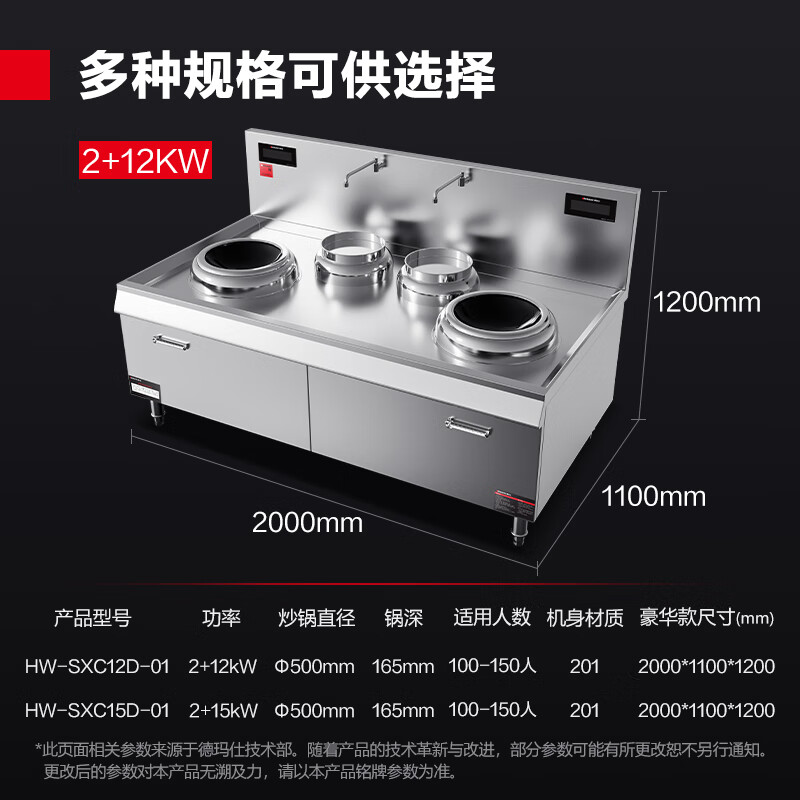 德玛仕(DEMASHI)大功率商用电磁大锅灶学校单位食堂 12kw双头双尾爆炒炉HW-SXC12D-01(304材质)高清大图