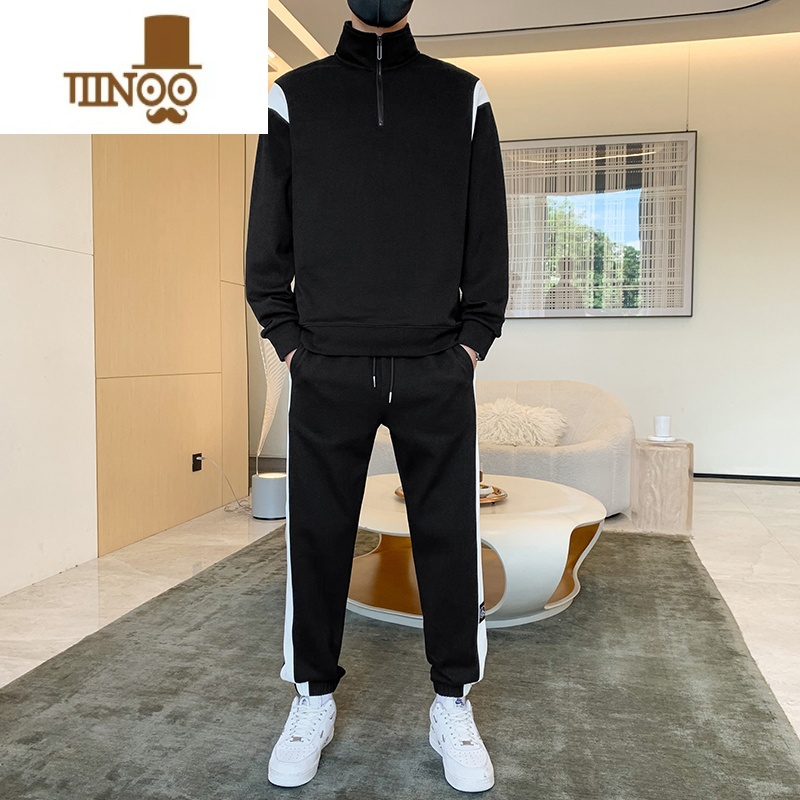 YANXU半拉链卫衣男立领潮牌宽松运动套青少年百搭休闲上衣服高清大图