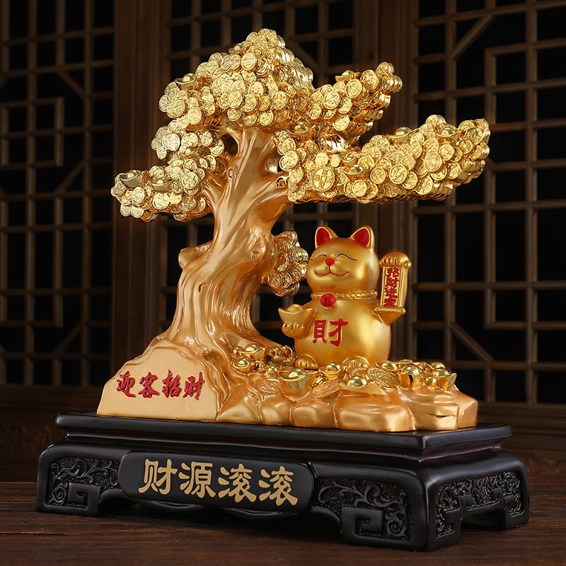 家柏饰(CORATED)迎客松猫摆件发财树客厅玄关电视柜家居装饰工艺店铺开业礼品高清大图
